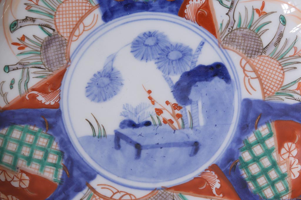 アンティーク雑貨　古民具・骨董　明治期　伊万里焼　色絵七寸皿3枚セット(和食器、中皿)(R-041114)