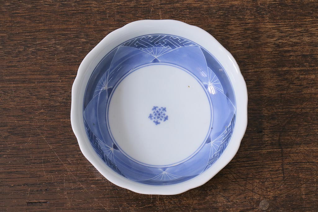 アンティーク雑貨　江戸期　古伊万里　染付　扇面図　なます皿3枚セット(深皿)(R-041120)