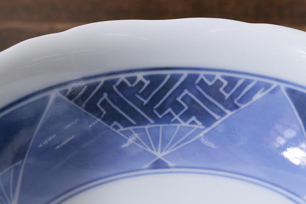 アンティーク雑貨　江戸期　古伊万里　染付　扇面図　なます皿3枚セット(深皿)(R-041120)
