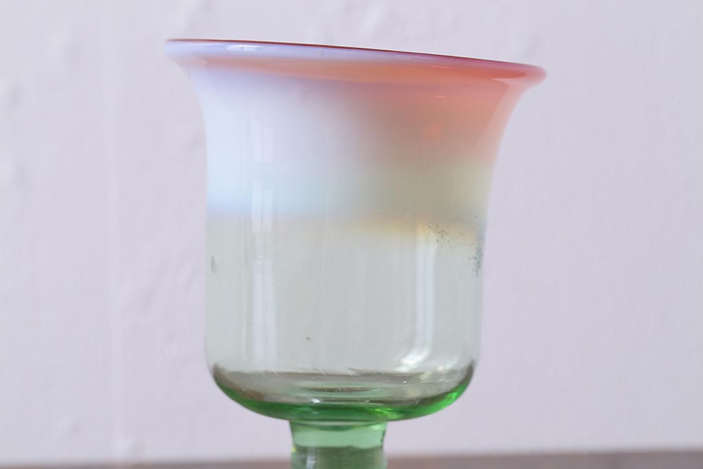 アンティーク雑貨　レトロ雑貨　大正期　棗型(なつめ形)　三色氷コップ(ウランガラス、グラス、和ガラス)(R-041142)