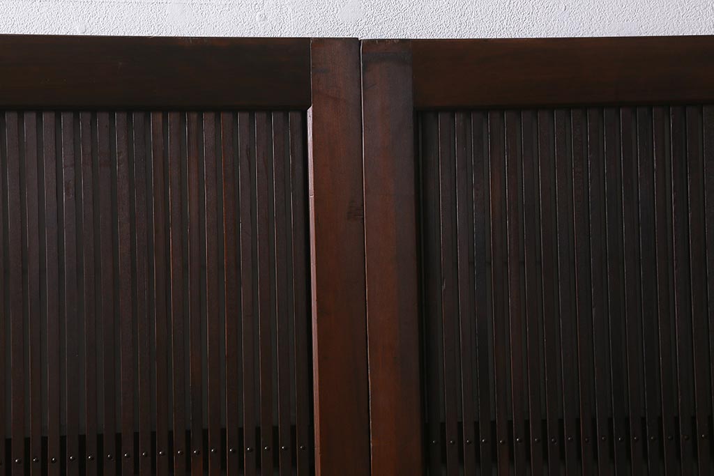 アンティーク建具　昭和中期　裏障子付き　上質な和の空間を演出する格子戸2枚セット(引き戸、建具)(R-041151)