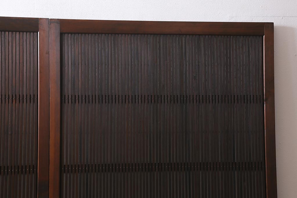 アンティーク建具　昭和中期　裏障子付き　上質な和の空間を演出する格子戸2枚セット(引き戸、建具)(R-041151)