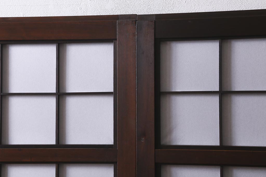 アンティーク建具　昭和中期　裏障子付き　上質な和の空間を演出する格子戸2枚セット(引き戸、建具)(R-041151)