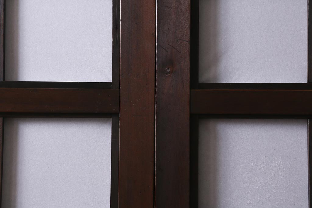 アンティーク建具　昭和中期　裏障子付き　上質な和の空間を演出する格子戸2枚セット(引き戸、建具)(R-041151)