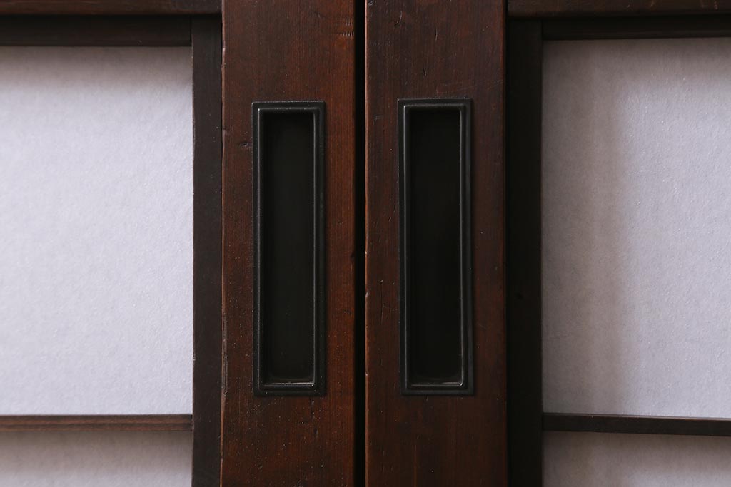 アンティーク建具　昭和中期　裏障子付き　上質な和の空間を演出する格子戸2枚セット(引き戸、建具)(R-041151)