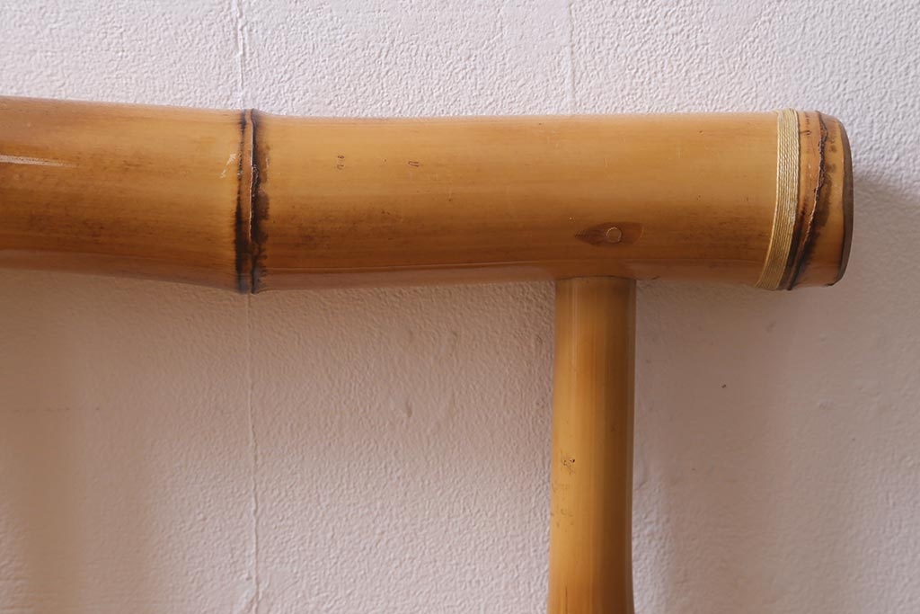 中古　梅里竹芸　キャスター付き　竹製の長椅子用テーブル&チェア(デスク、机、イス)(R-041155)