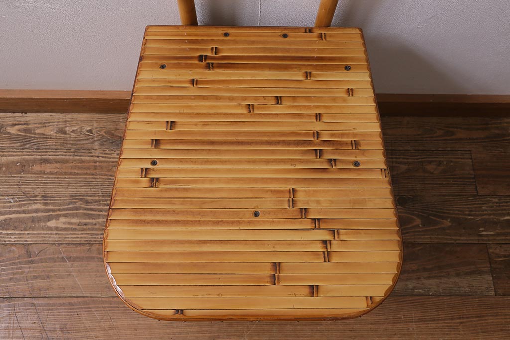 中古 梅里竹芸 キャスター付き 竹製の長椅子用テーブル&チェアデスク