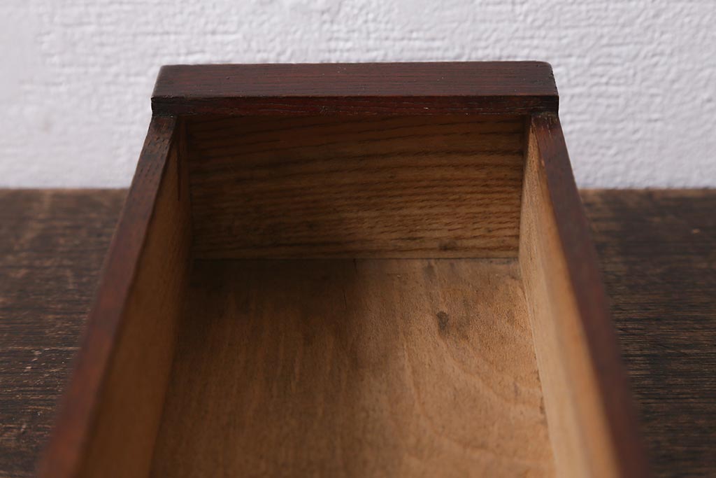 アンティーク雑貨　大正期　総ケヤキ材　くっきりとした木目が目を引く小物収納箱(文箱、木箱)(R-041161)