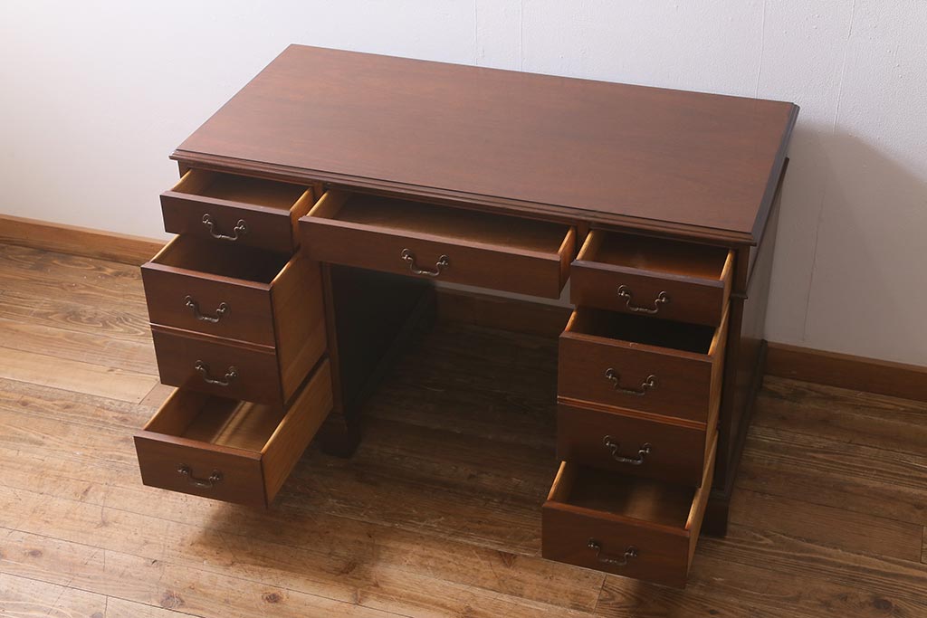 中古　DREXEL HERITAGE (ドレクセルヘリテイジ)　マホガニー材　洗練された大人の雰囲気醸し出す両袖デスク(机、在宅ワーク、在宅用ワークデスク)(R-041164)