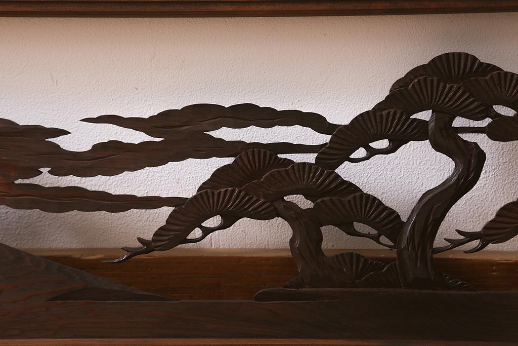 アンティーク建具　和製アンティーク　富士・松　優美なシルエットの彫刻欄間(明かり取り、明り取り、建具)(R-041201)