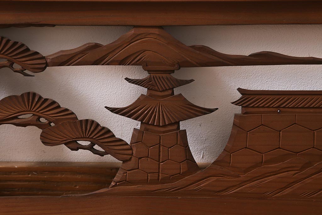 ヴィンテージ建具　昭和中期　近江八景　和の雰囲気高まる欄間(明かり取り、明り取り、組子、ビンテージ)(R-041211)