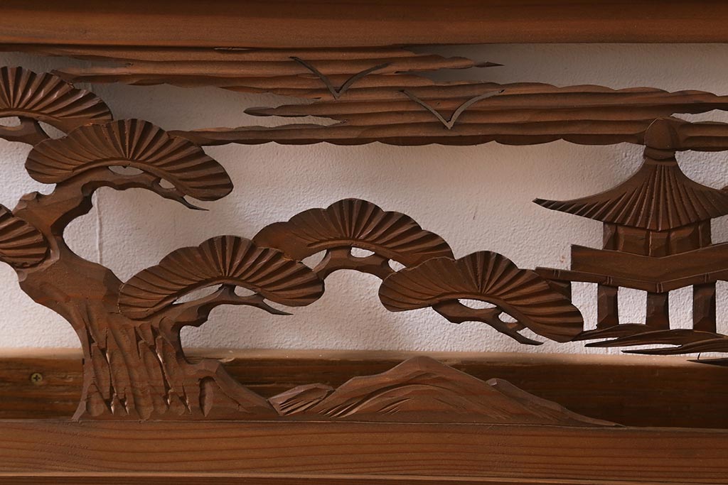 ヴィンテージ建具　昭和中期　近江八景　和の雰囲気高まる欄間(明かり取り、明り取り、組子、ビンテージ)(R-041211)