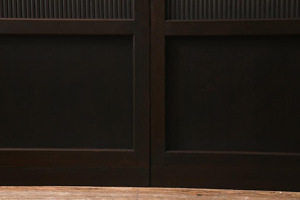 アンティーク建具　和製アンティーク　昭和初期　結霜ガラス　細かな格子が目を引く万本格子戸2枚セット(引き戸、建具)(R-041227)