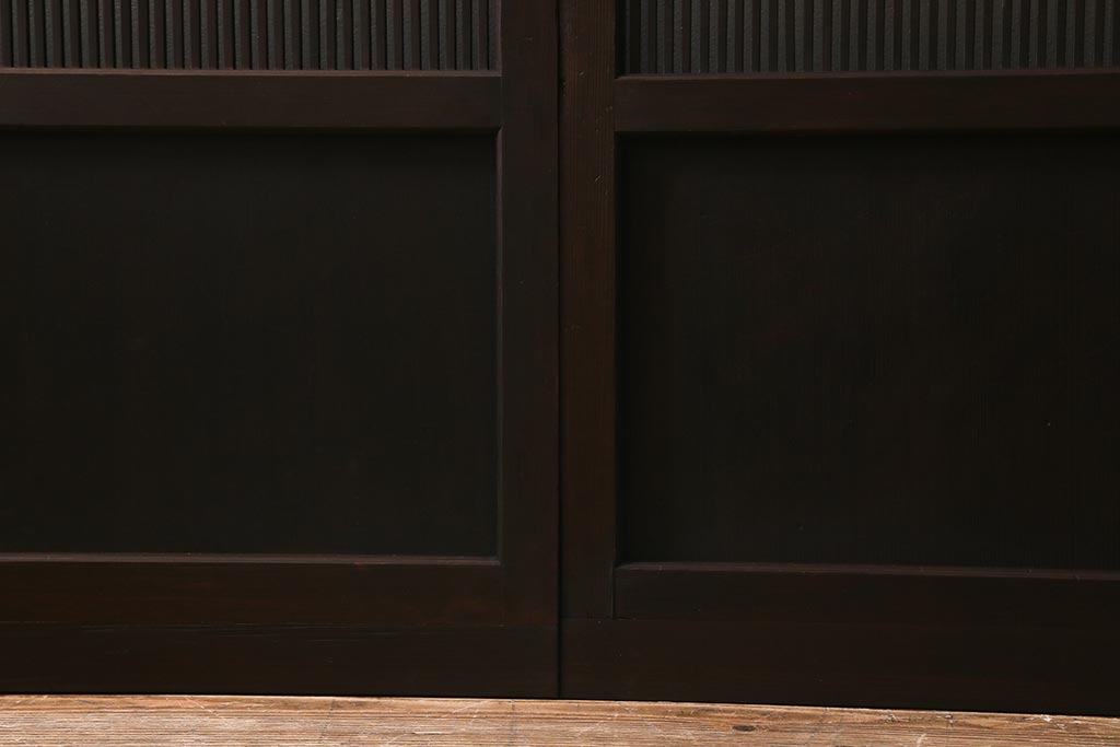 アンティーク建具　和製アンティーク　昭和初期　結霜ガラス　細かな格子が目を引く万本格子戸2枚セット(引き戸、建具)(R-041227)
