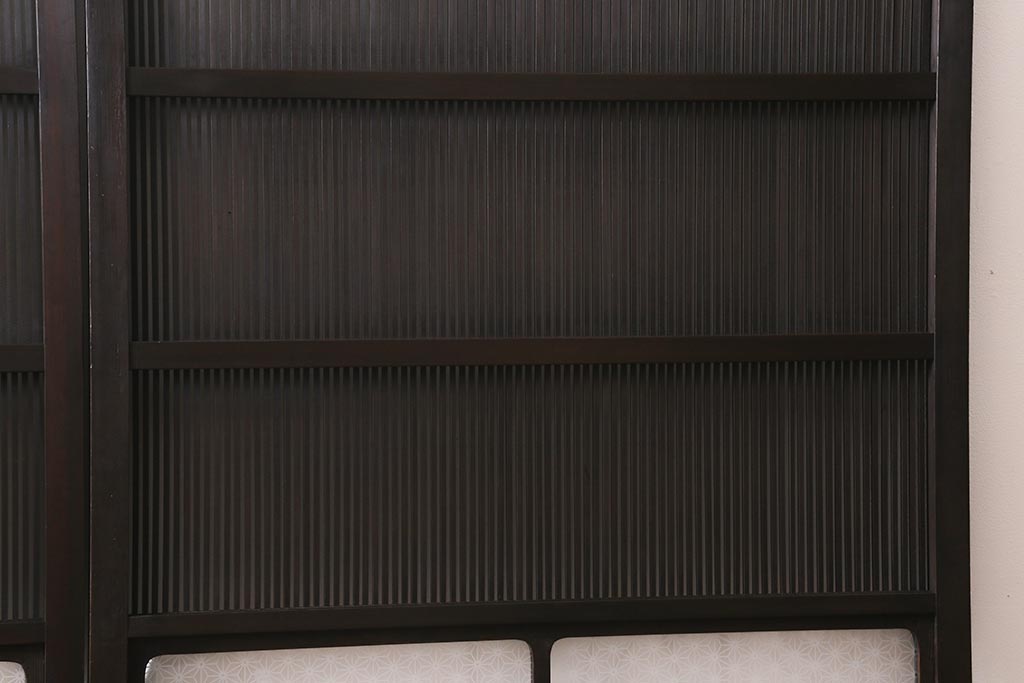 アンティーク建具　和製アンティーク　当店オリジナルガラス　昭和初期　整然と並ぶ格子が繊細な万本格子戸2枚セット(引き戸、建具)(R-041229)