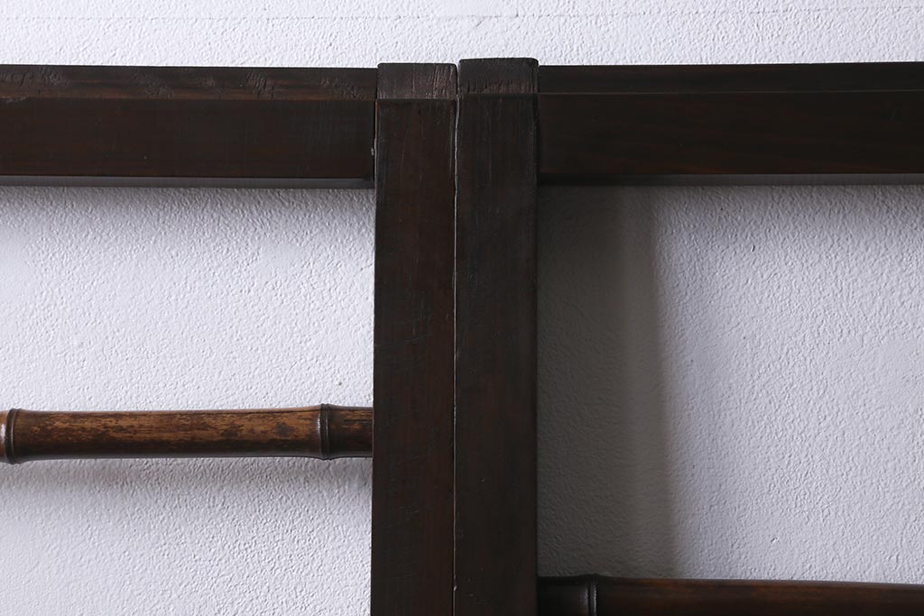 アンティーク建具　昭和中期　上手物　竹の装飾が目を引く風情漂う格子戸4枚セット(引き戸)(R-041240)