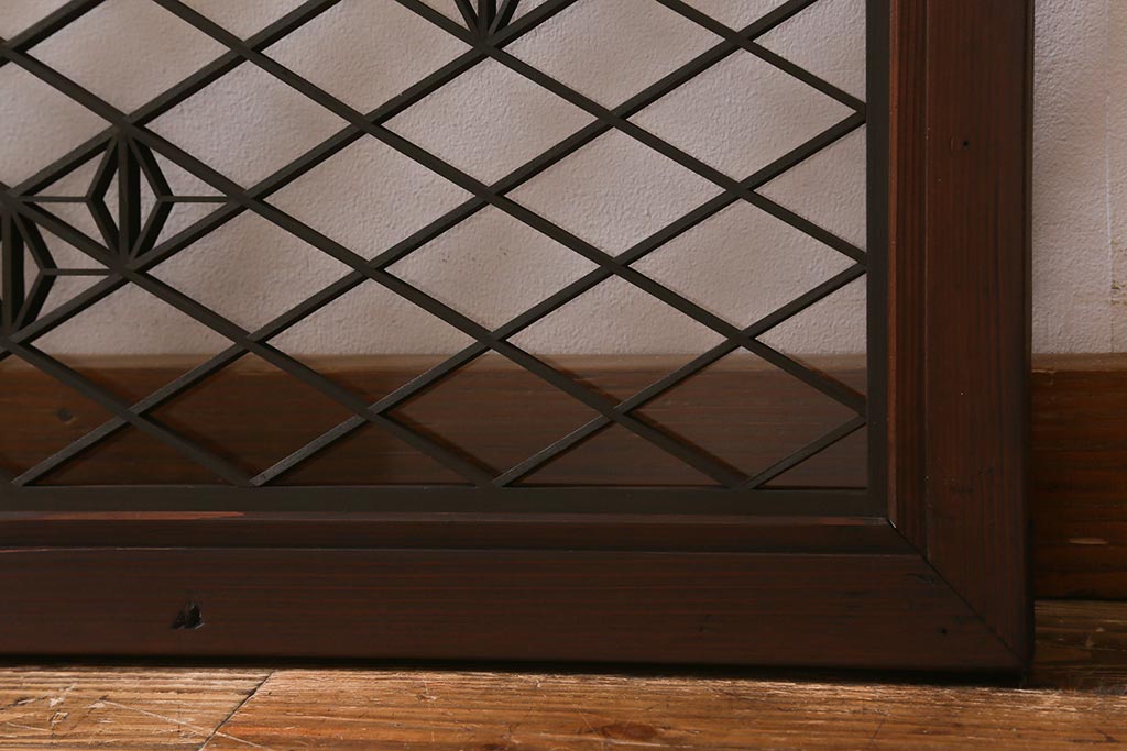 ビンテージ建具　片面ガラス　菱模様に散らした麻の葉組子が美しい欄間(明り取り、明かり取り、建具)(R-041253)