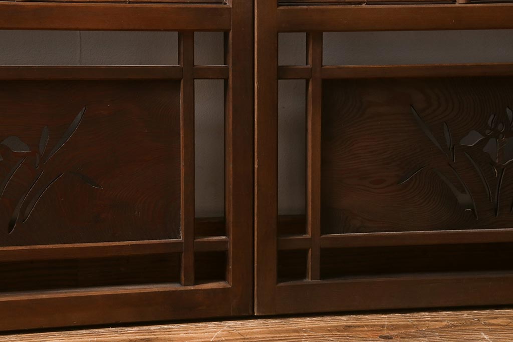 ビンテージ建具　菖蒲　日本風情を感じさせる透かし入りの御簾戸4枚セット(戸、簀戸、葭戸、夏障子、夏戸、葦戸)(R-041262)