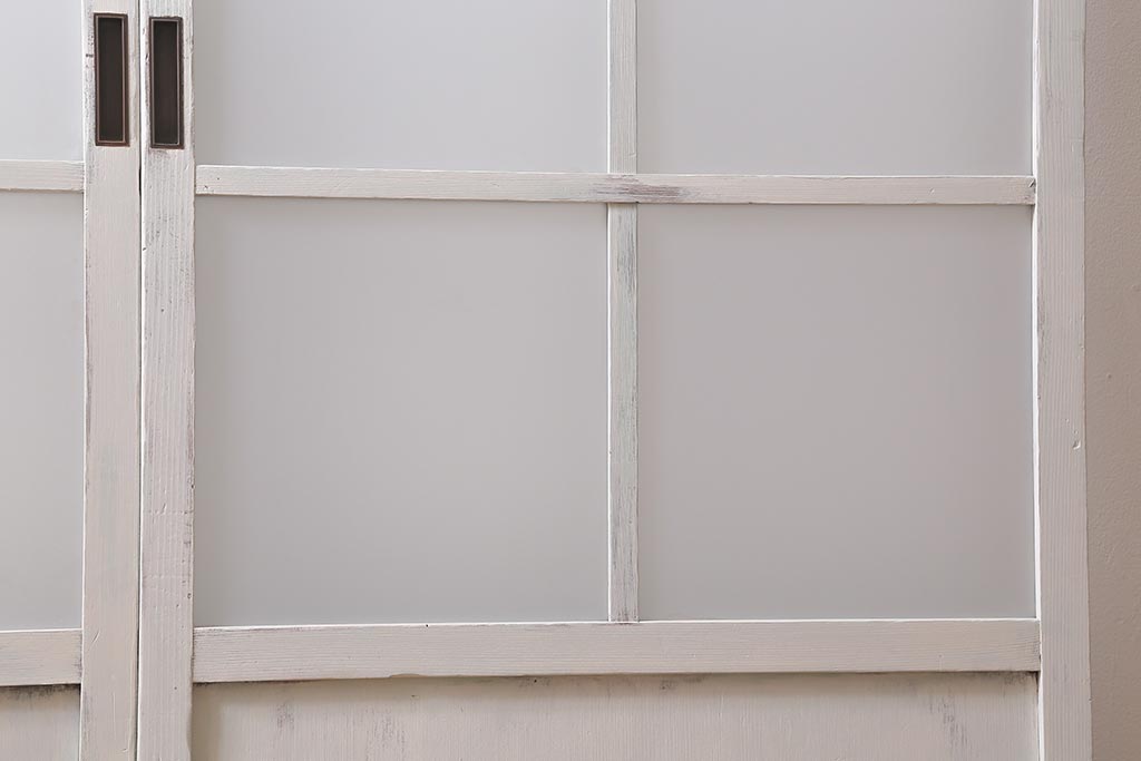 アンティーク建具　ペイント　色ガラス　爽やかな色合いが魅力的なガラス戸2枚セット(引き戸、建具)(R-041264)