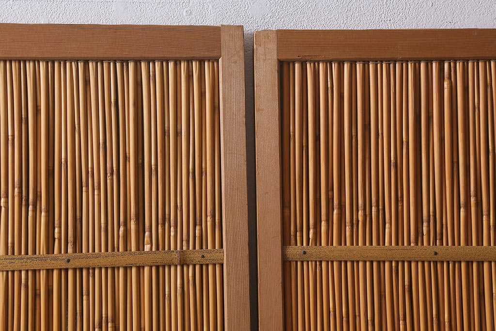ビンテージ建具　上品な和の雰囲気を高める御簾戸2枚セット(簾戸、簀戸、葭戸、夏障子、夏戸、葦戸)(R-041268)