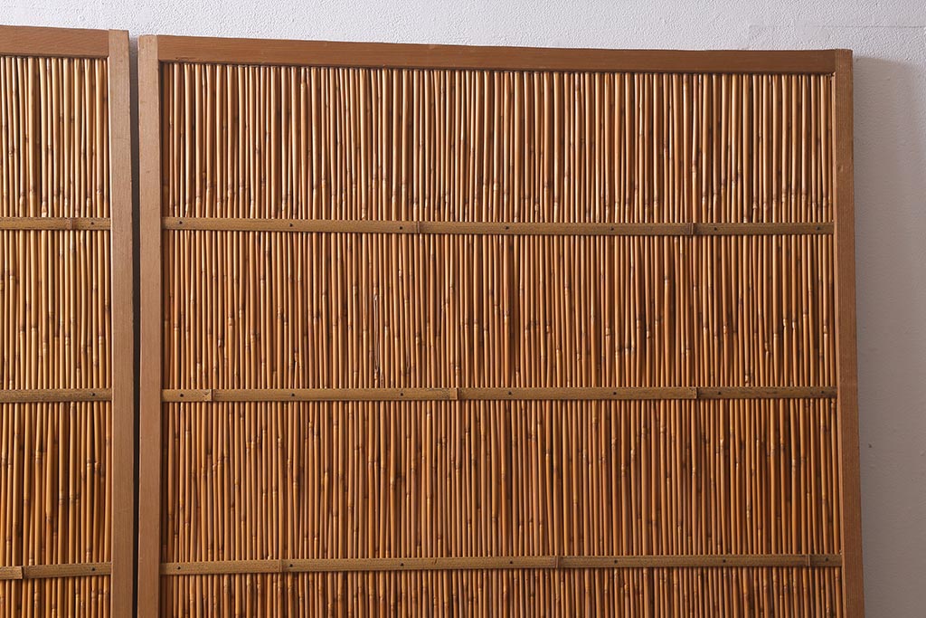 ビンテージ建具　上品な和の雰囲気を高める御簾戸2枚セット(簾戸、簀戸、葭戸、夏障子、夏戸、葦戸)(R-041268)