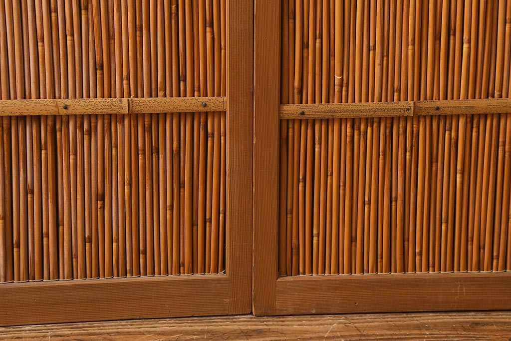 ビンテージ建具　上品な和の雰囲気を高める御簾戸2枚セット(簾戸、簀戸、葭戸、夏障子、夏戸、葦戸)(R-041268)