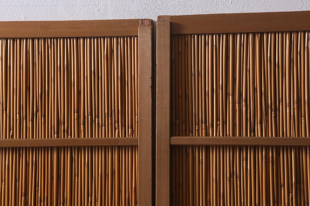 ビンテージ建具　上品な和の雰囲気を高める御簾戸2枚セット(簾戸、簀戸、葭戸、夏障子、夏戸、葦戸)(R-041268)