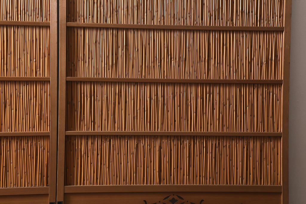 ビンテージ建具　上品な和の雰囲気を高める御簾戸2枚セット(簾戸、簀戸、葭戸、夏障子、夏戸、葦戸)(R-041268)
