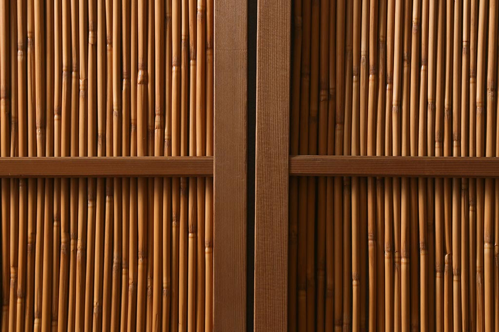 ビンテージ建具　上品な和の雰囲気を高める御簾戸2枚セット(簾戸、簀戸、葭戸、夏障子、夏戸、葦戸)(R-041268)
