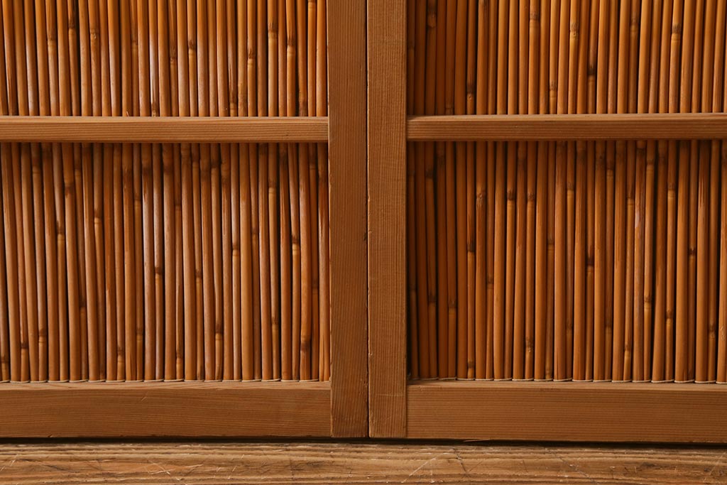 ビンテージ建具　上品な和の雰囲気を高める御簾戸2枚セット(簾戸、簀戸、葭戸、夏障子、夏戸、葦戸)(R-041268)