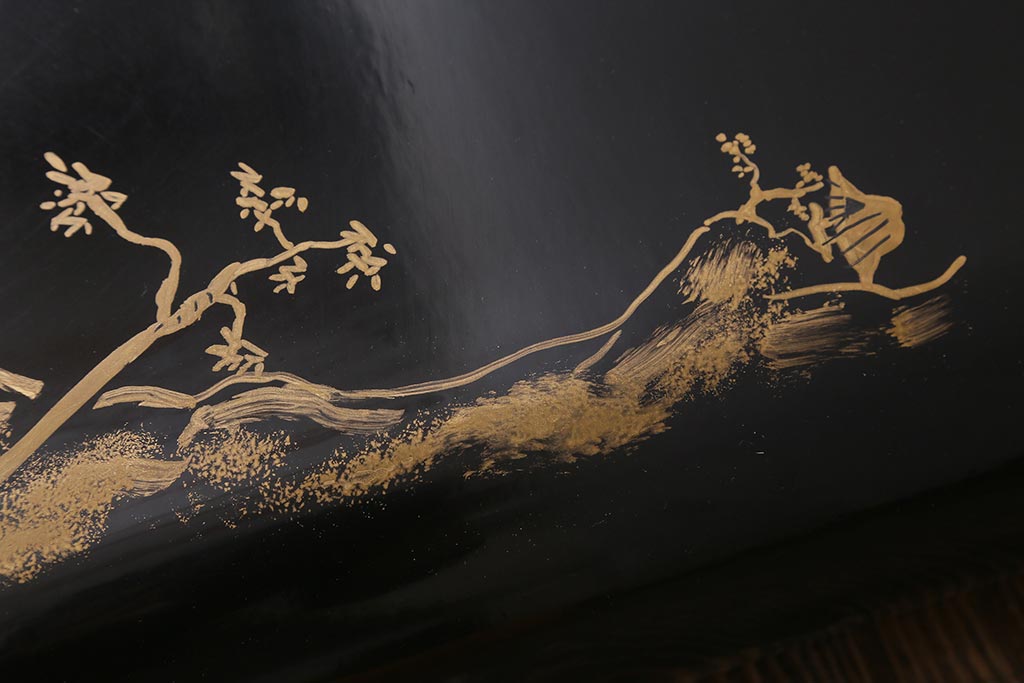 アンティーク雑貨　大正昭和初期　金蒔絵木製巻花台(漆器梨地)(R-041281)