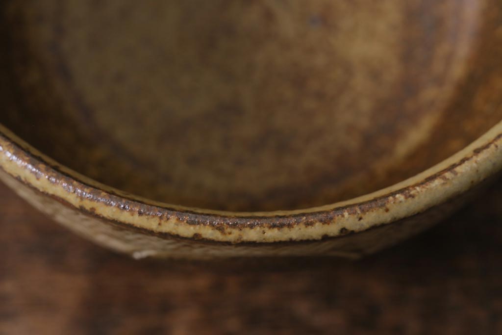 益子焼　人間国宝　島岡達三作　地釉象嵌縄文茶碗(和食器)(R-041295)