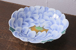 古い深川製磁　花蝶文　変形皿(有田焼、食器、深皿)(R-041298)