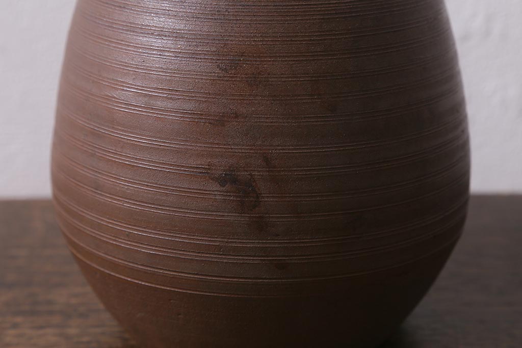 アンティーク雑貨　明治期　備前焼　輪線文　船徳利(とっくり、花瓶、花器)(R-041300)