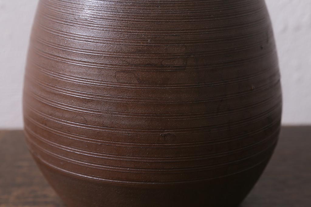 アンティーク雑貨　明治期　備前焼　輪線文　船徳利(とっくり、花瓶、花器)(R-041300)