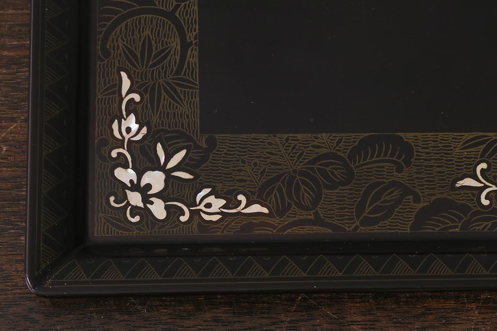 アンティーク雑貨　骨董　古美術　螺鈿細工　たばこ盆セット(煙草盆、灰皿、ケース、トレー)(R-041335)
