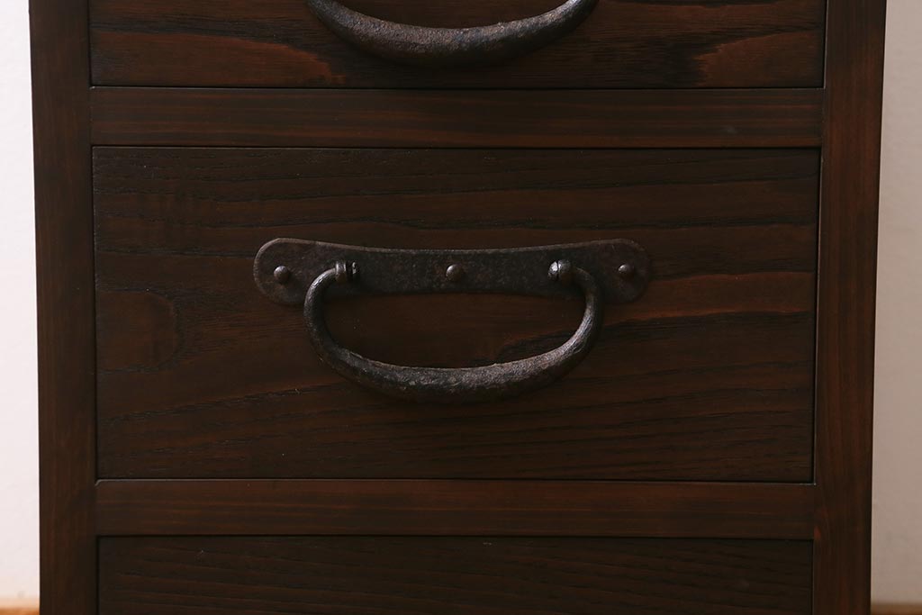 ラフジュ工房オリジナル　古金具リメイク　前板栗材　ヒノキ材　サイドチェストにも使える便利な小引き出し(小物収納、サイドチェスト)(R-041356)