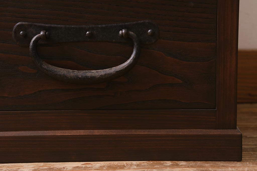ラフジュ工房オリジナル　古金具リメイク　前板栗材　ヒノキ材　サイドチェストにも使える便利な小引き出し(小物収納、サイドチェスト)(R-041356)
