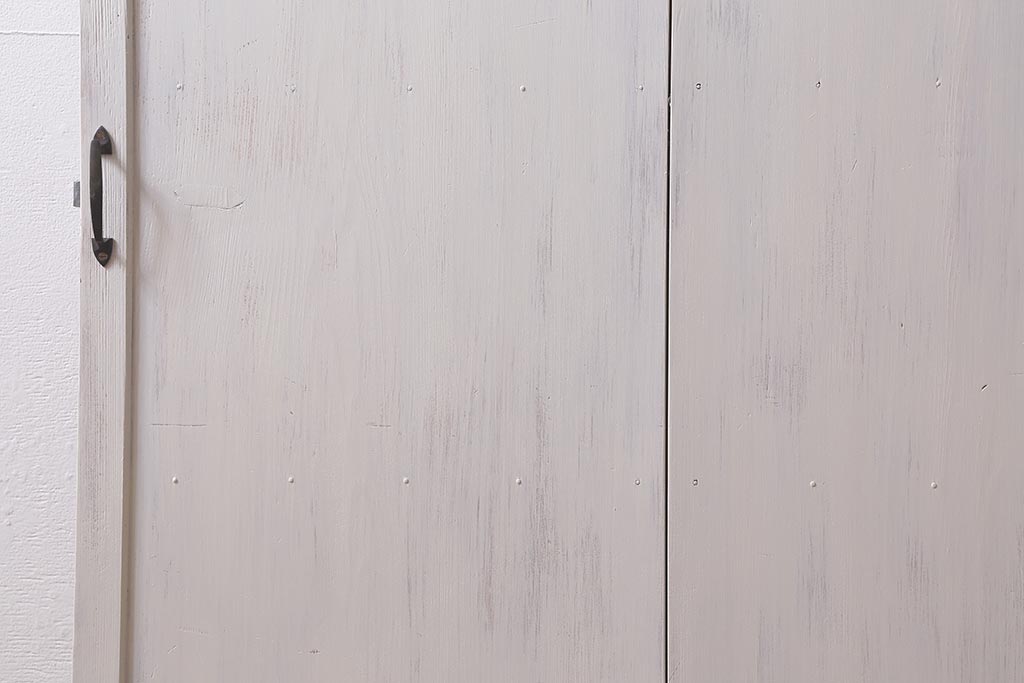 レトロ建具　ダイヤガラス・当店オリジナルガラス入り　ホワイトペイントが爽やかな木製ドア(扉、開き戸、建具)(R-041366)