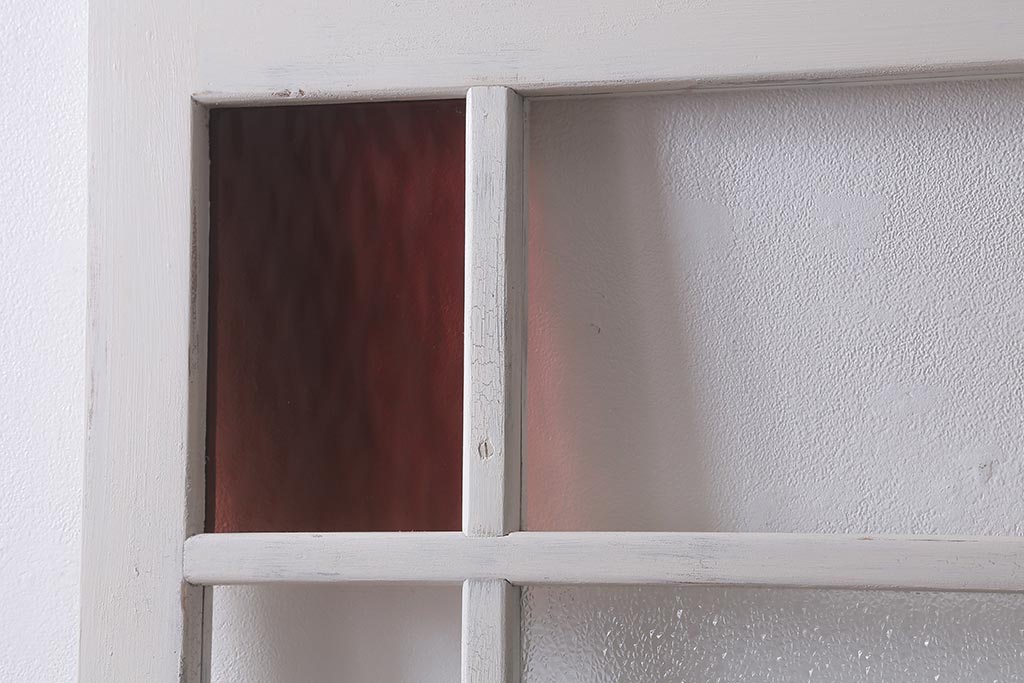 レトロ建具　ダイヤガラスと色ガラスがおしゃれなペイントドア(木製扉、開き戸、建具)(R-041368)