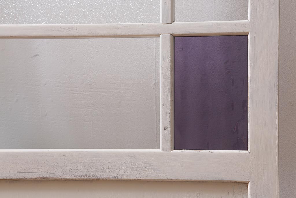 レトロ建具　ダイヤガラスと色ガラスがおしゃれなペイントドア(木製扉、開き戸、建具)(R-041368)