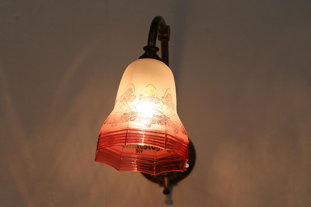 アンティーク照明　フランスアンティーク　エッチングガラスがおしゃれなウォールランプ(壁掛け照明、壁付け照明)(R-041377)
