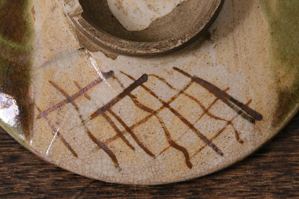 アンティーク雑貨　江戸明治期　時代物　古い織部焼蓋茶碗5客セット(和食器)(R-041390)