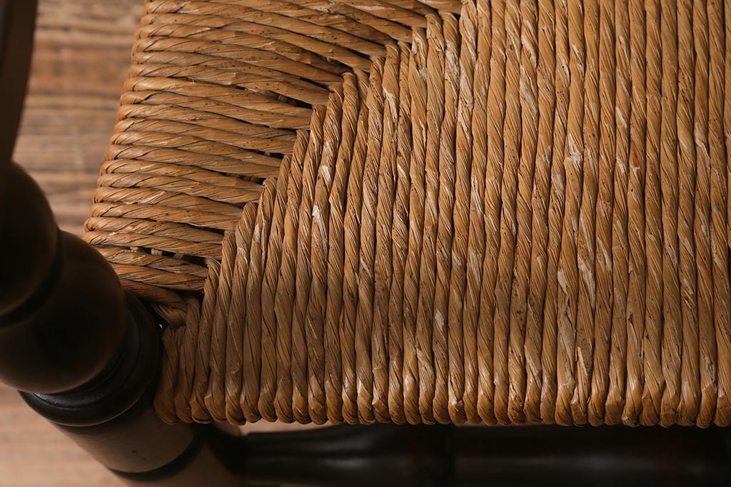 ビンテージ家具　松本民芸家具　#23型　ラッシ座面　山並みの背貫が素敵なラダーバックアームチェア(椅子)(定価約18.5万円)(R-041397)