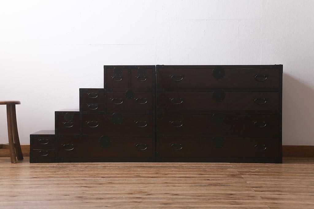 中古　国産　ケヤキ材　青木産業　趣のある和の空間を演出する階段箪笥セット(和タンス)(R-041402)