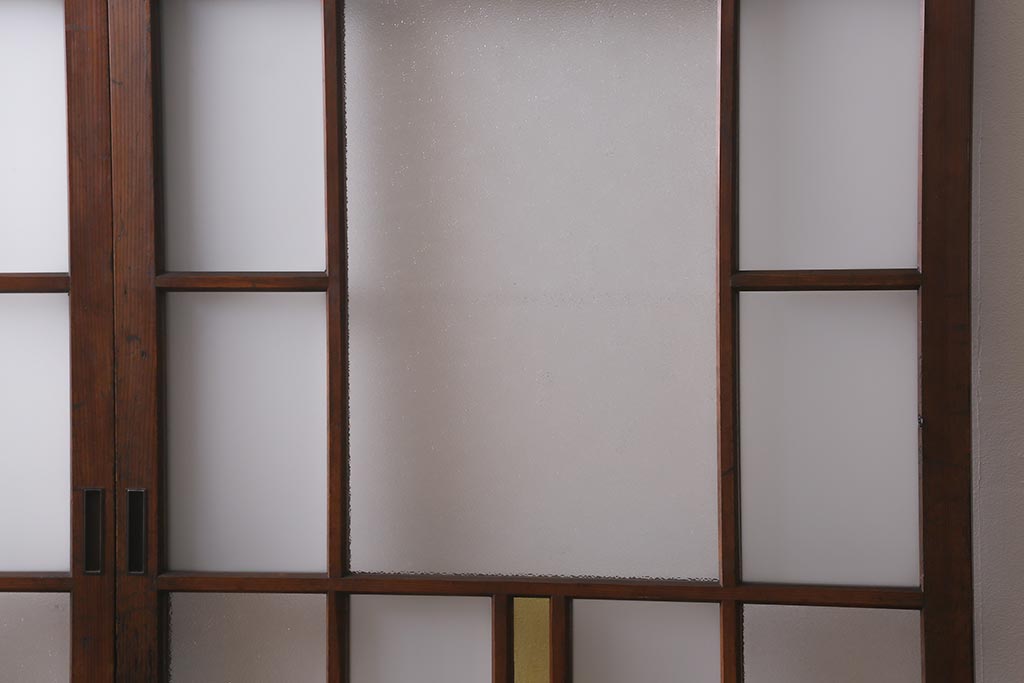 アンティーク建具　和製アンティーク　昭和初期　色ガラス・ダイヤガラス・すりガラス入り　色ガラスが目を引くガラス戸2枚セット(引き戸、建具)(R-041407)