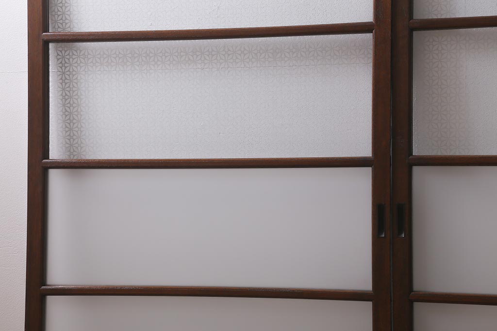 アンティーク建具　和製アンティーク　昭和中期　当店オリジナルガラス　花菱模様のガラスが魅力的な窓2枚セット(ガラス戸、引き戸)(R-041410)