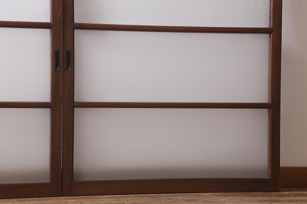アンティーク建具　和製アンティーク　昭和中期　当店オリジナルガラス　花菱模様のガラスが魅力的な窓2枚セット(ガラス戸、引き戸)(R-041410)