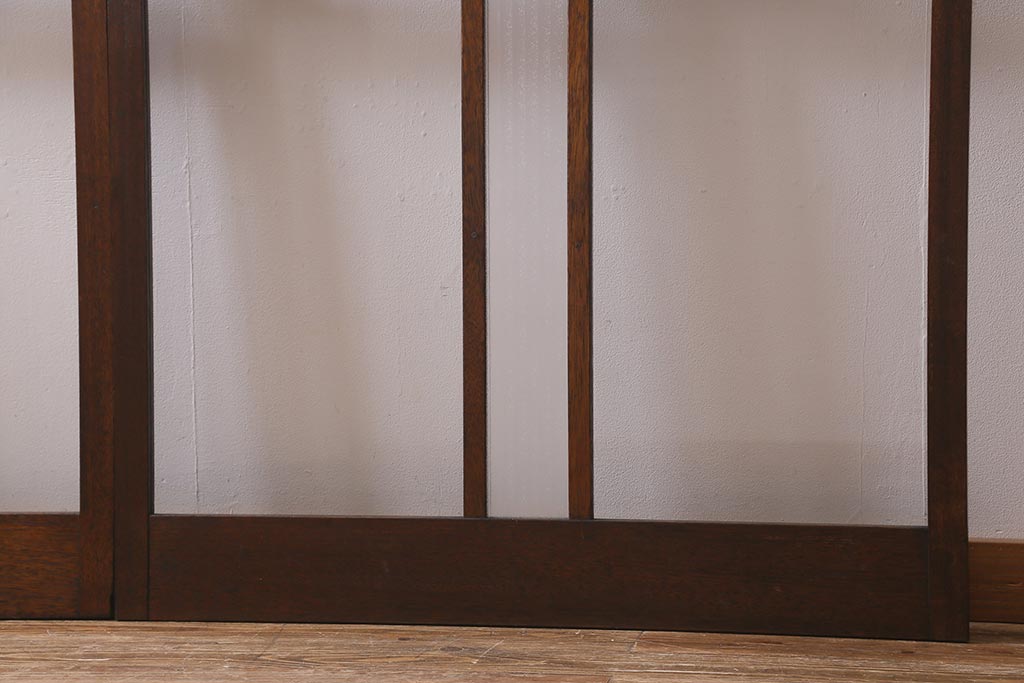 ビンテージ建具　銀モールガラス入り　昭和レトロな雰囲気が香るガラス戸2枚セット(引き戸、建具)(R-041413)