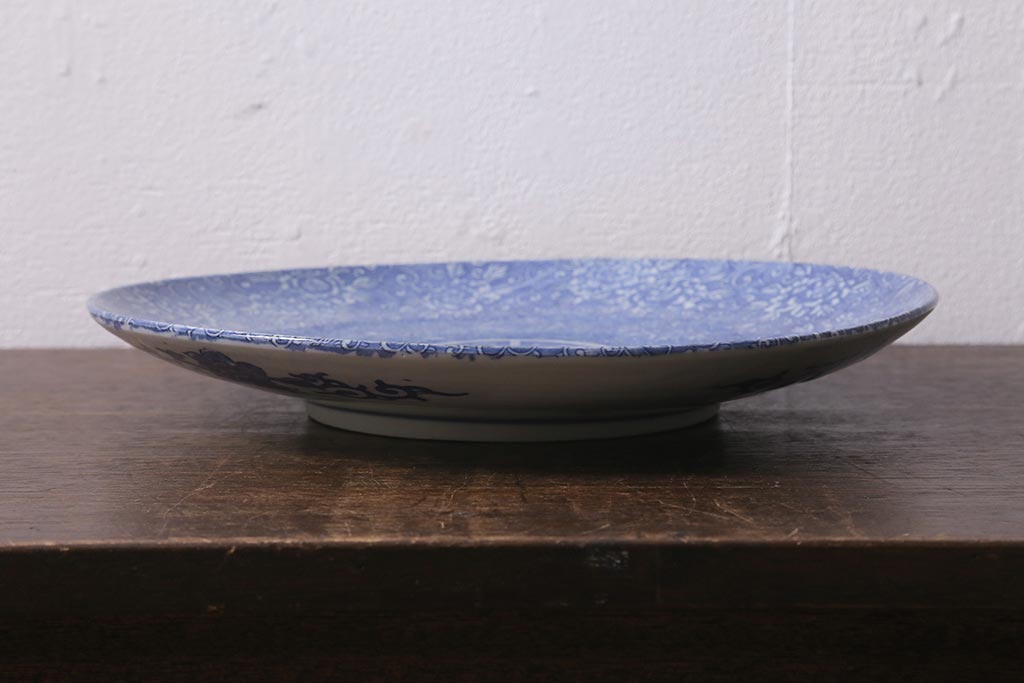 アンティーク雑貨　明治大正期　牡丹唐草印判尺皿(大皿、和食器)(R-041421)